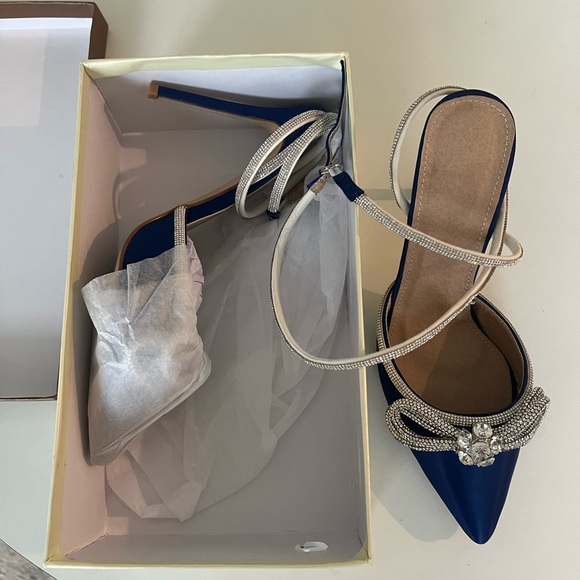 Rhinestone Bow High Heel Sandal in Cobalt - Picture 4 of 4